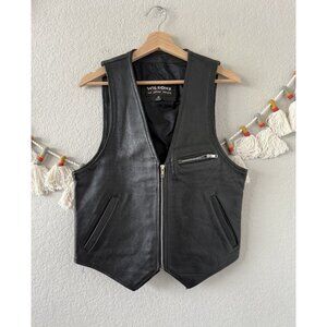 Wilsons 100% Leather Zip V-neck Sleeveless Vest Moto Grunge Bikercore Black S